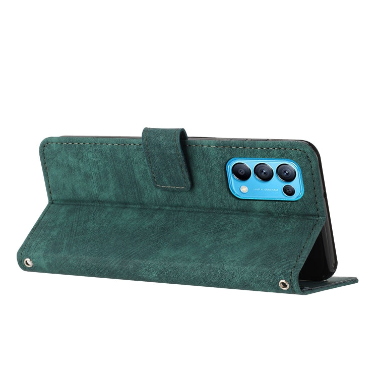 For OPPO Reno5 5G & 4G / Find X3 Lite Skin Feel Stripe Pattern Leather Phone Case with Lanyard