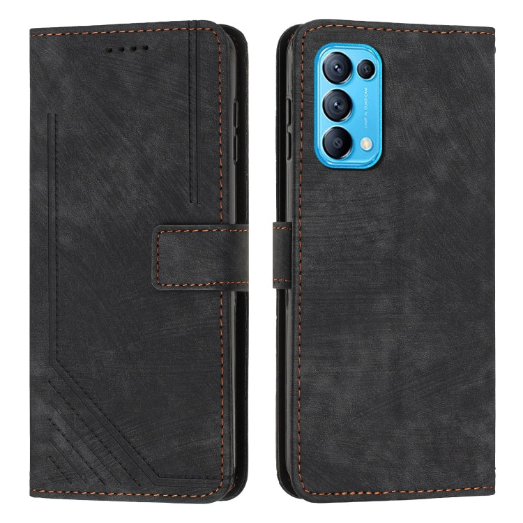 For OPPO Reno5 5G & 4G / Find X3 Lite Skin Feel Stripe Pattern Leather Phone Case with Lanyard