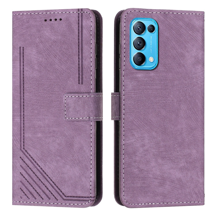 For OPPO Reno5 5G & 4G / Find X3 Lite Skin Feel Stripe Pattern Leather Phone Case with Lanyard