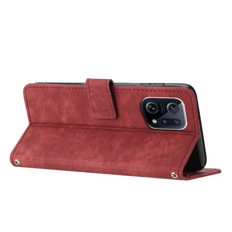 For OPPO Find X5 Skin Feel Stripe Pattern Leather Phone Case with Lanyard