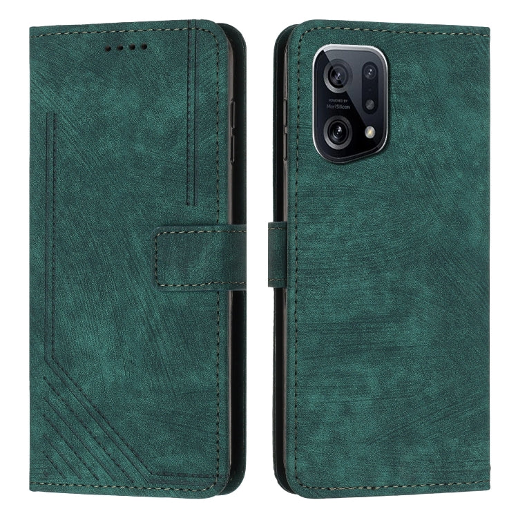 For OPPO Find X5 Skin Feel Stripe Pattern Leather Phone Case with Lanyard