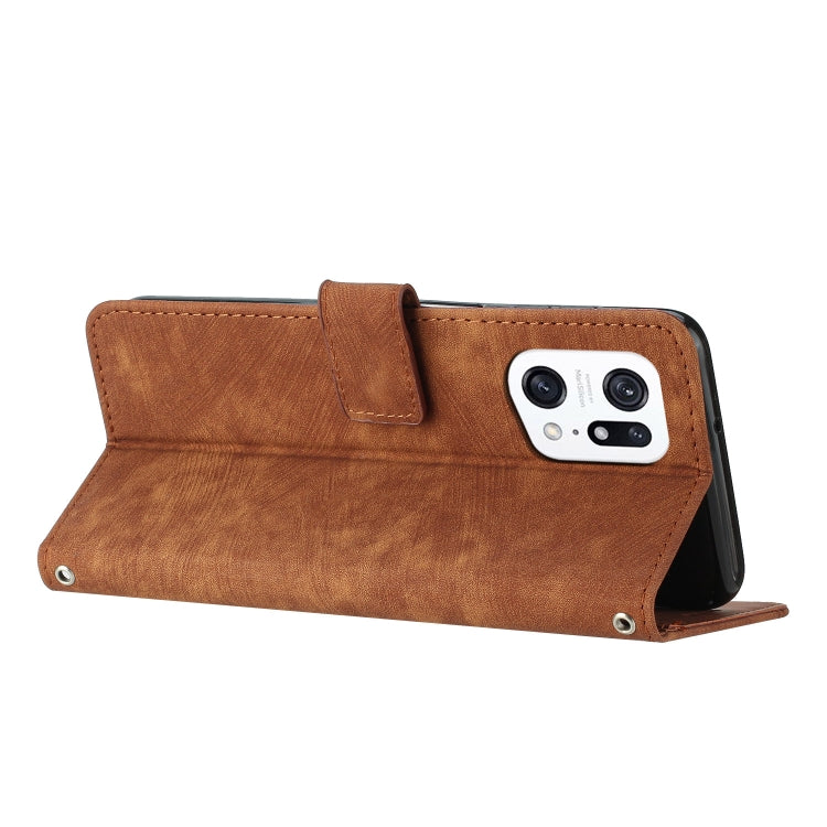 For OPPO Find X5 Pro Skin Feel Stripe Pattern Leather Phone Case with Lanyard