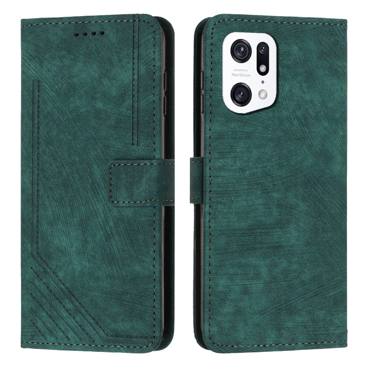 For OPPO Find X5 Pro Skin Feel Stripe Pattern Leather Phone Case with Lanyard