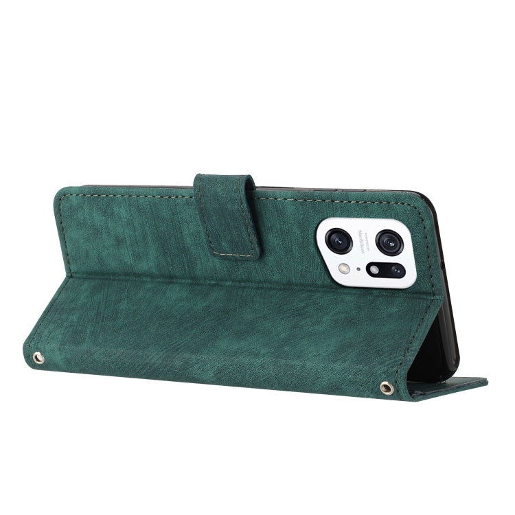 For OPPO Find X5 Pro Skin Feel Stripe Pattern Leather Phone Case with Lanyard