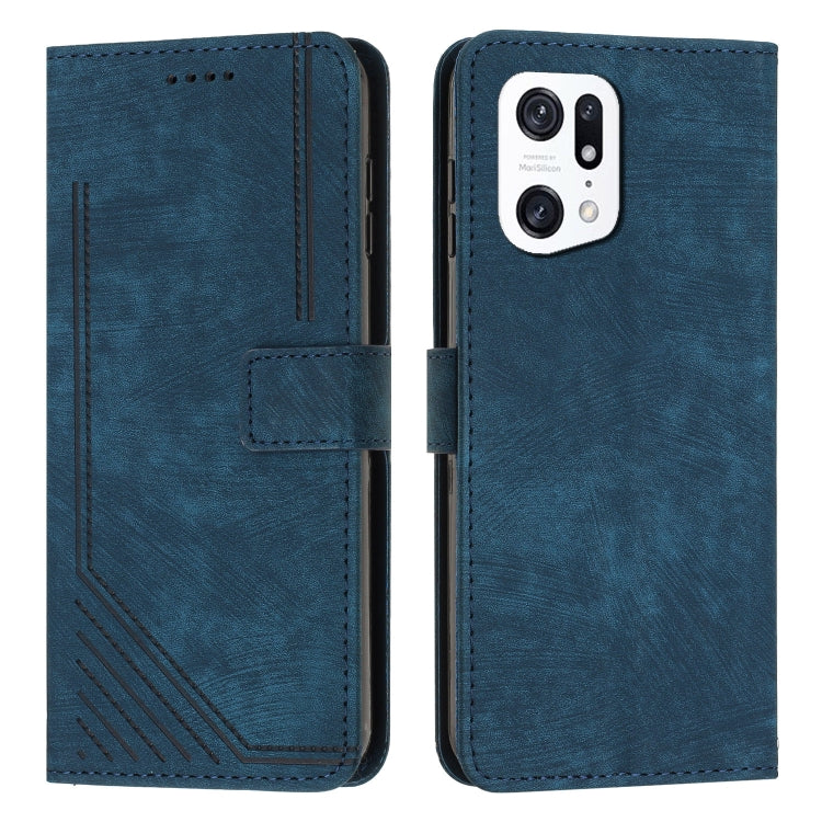 For OPPO Find X5 Pro Skin Feel Stripe Pattern Leather Phone Case with Lanyard