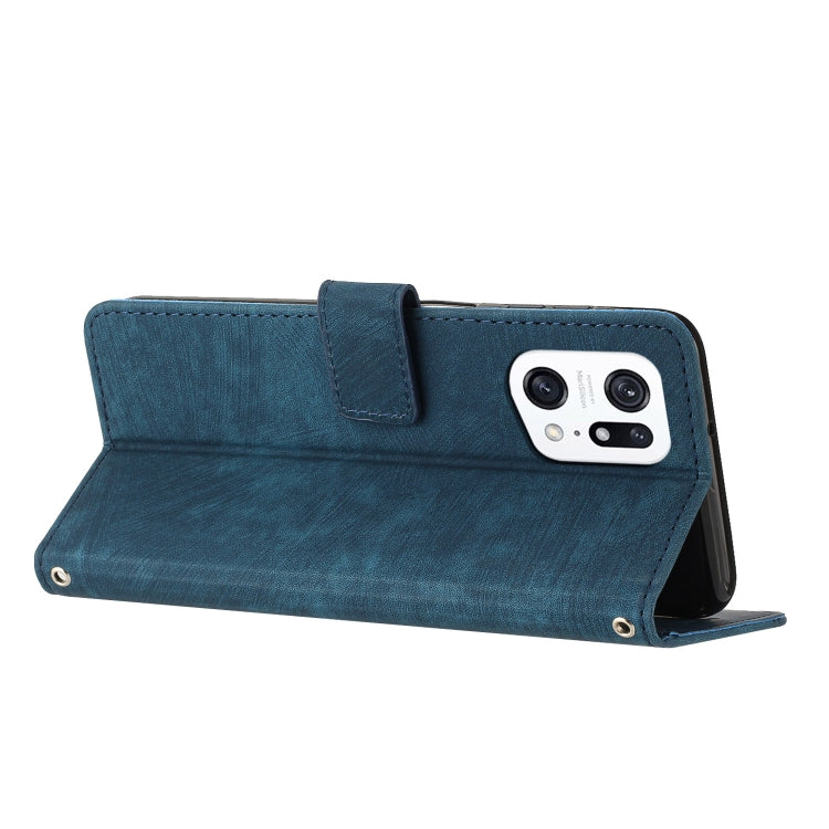 For OPPO Find X5 Pro Skin Feel Stripe Pattern Leather Phone Case with Lanyard