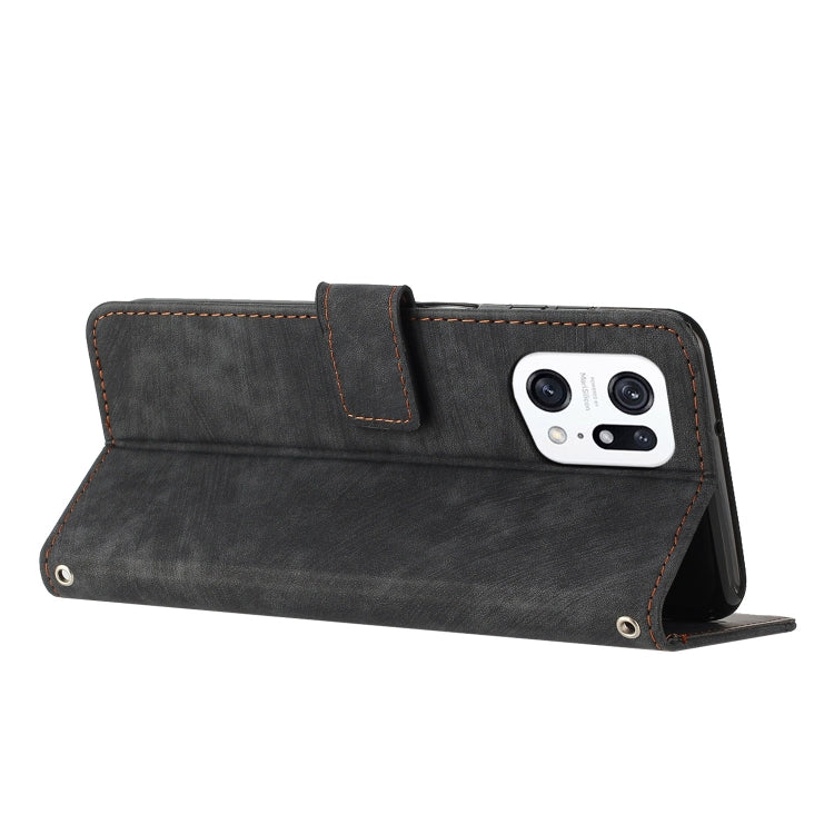 For OPPO Find X5 Pro Skin Feel Stripe Pattern Leather Phone Case with Lanyard