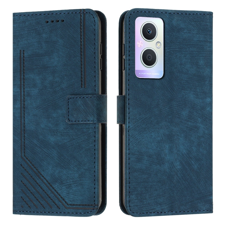 Skin Feel Stripe Pattern Leather Phone Case with Lanyard for OPPO F21 Pro 5G/F21s Pro 5G/Reno7 Z/Reno7 Lite/Reno8 Lite/Reno8 Z 5G/OnePlus Nord N20 5G Global