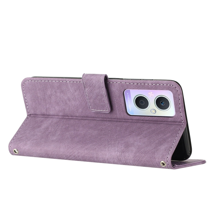 Skin Feel Stripe Pattern Leather Phone Case with Lanyard for OPPO F21 Pro 5G/F21s Pro 5G/Reno7 Z/Reno7 Lite/Reno8 Lite/Reno8 Z 5G/OnePlus Nord N20 5G Global