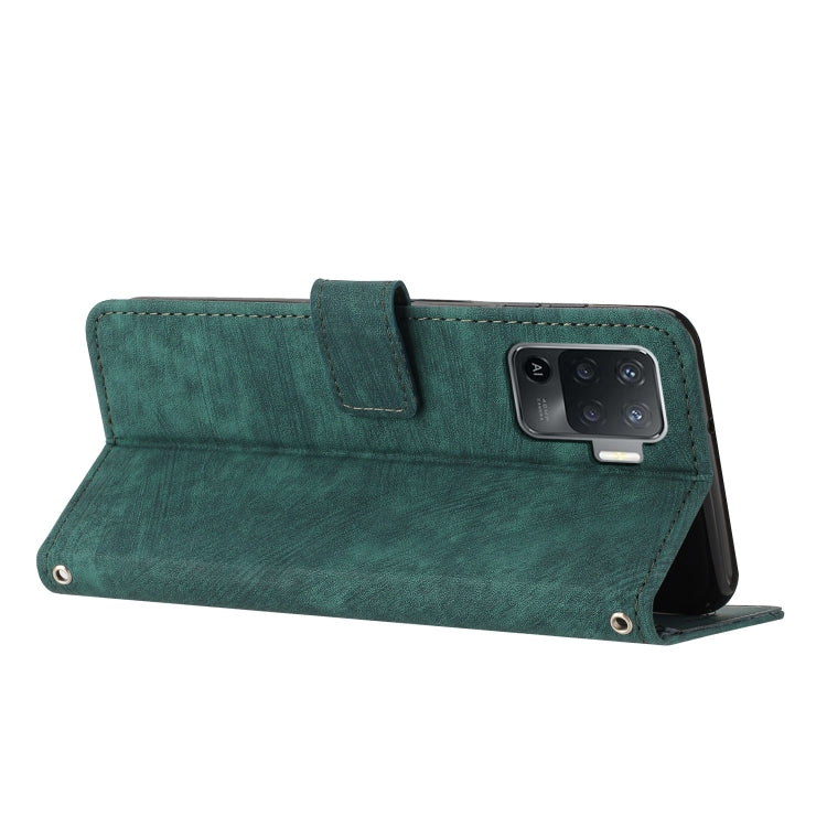 Skin Feel Stripe Pattern Leather Phone Case with Lanyard for OPPO A94 4G / F19 Pro / F19 Pro+ / A94 5G / A95 5G / Reno5 Z / Reno6 Z 5G / Reno5 F / Reno5 Lite