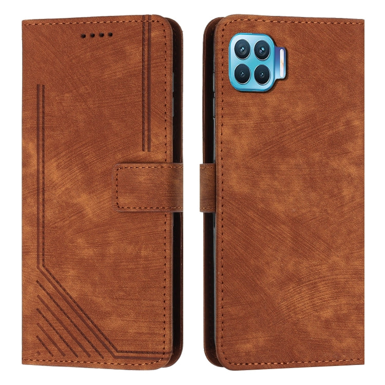 For OPPO A93 4G / F17 Pro / Reon4 F / Reon4 Lite Skin Feel Stripe Pattern Leather Phone Case with Lanyard