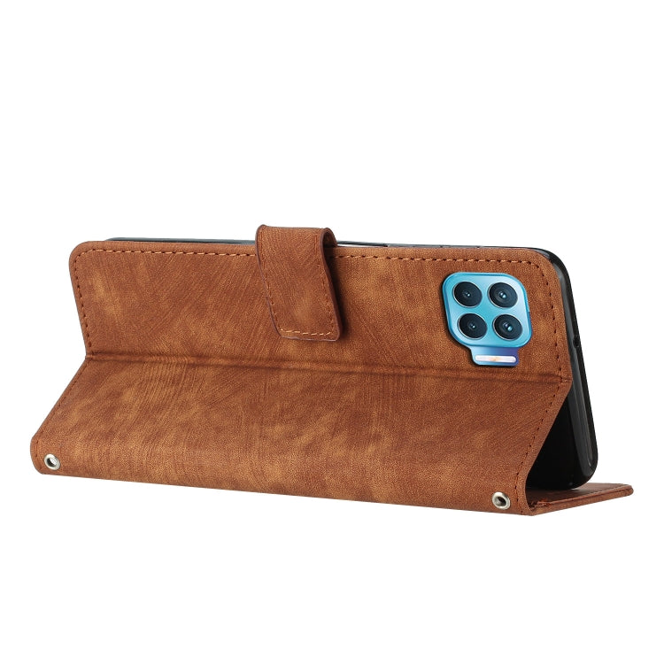 For OPPO A93 4G / F17 Pro / Reon4 F / Reon4 Lite Skin Feel Stripe Pattern Leather Phone Case with Lanyard