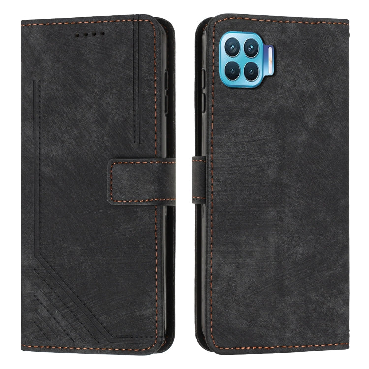For OPPO A93 4G / F17 Pro / Reon4 F / Reon4 Lite Skin Feel Stripe Pattern Leather Phone Case with Lanyard