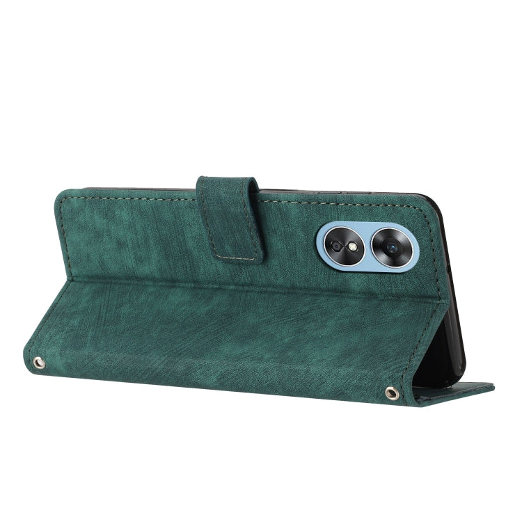 For OPPO A17 4G / A17k Global Skin Feel Stripe Pattern Leather Phone Case with Lanyard