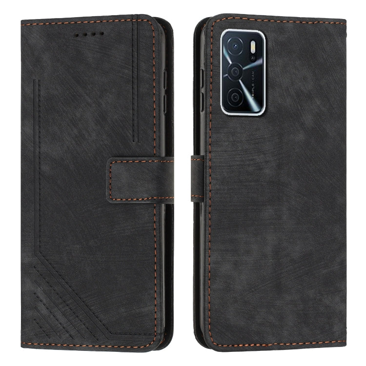 For OPPO A16 / A16s / A54s / A55 5G / A53s 5G Skin Feel Stripe Pattern Leather Phone Case with Lanyard