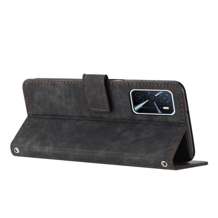 For OPPO A16 / A16s / A54s / A55 5G / A53s 5G Skin Feel Stripe Pattern Leather Phone Case with Lanyard