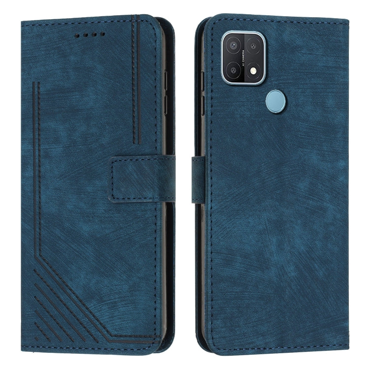 For OPPO A15 / A15s / A35 Skin Feel Stripe Pattern Leather Phone Case with Lanyard