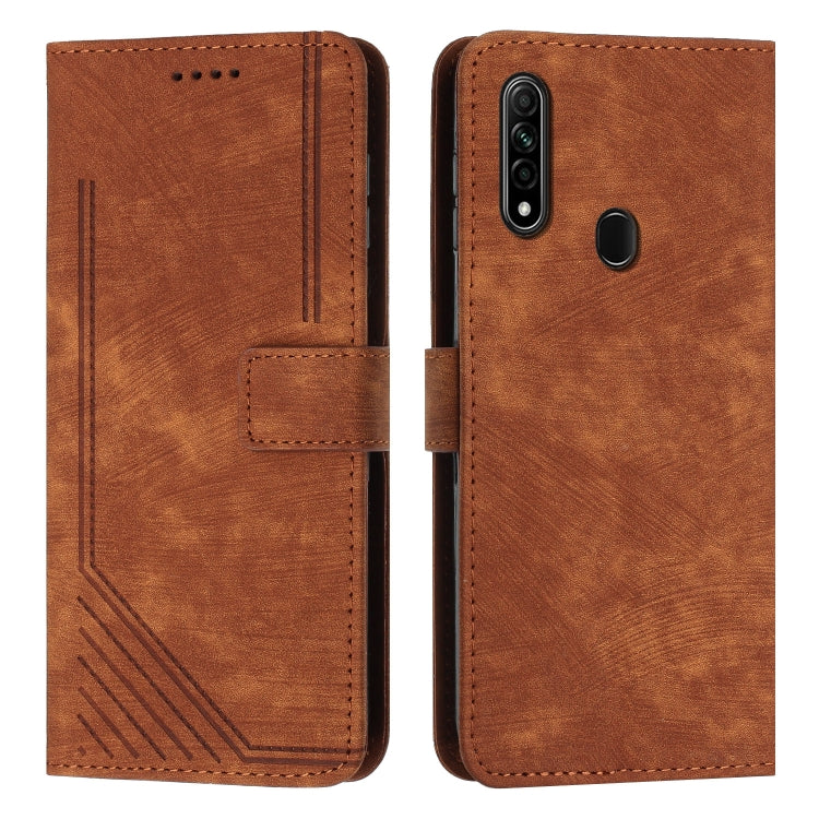 For OPPO A8 / A31 Skin Feel Stripe Pattern Leather Phone Case with Lanyard