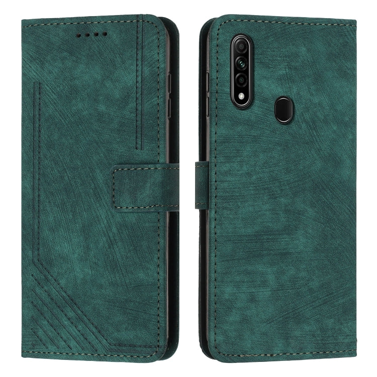 For OPPO A8 / A31 Skin Feel Stripe Pattern Leather Phone Case with Lanyard