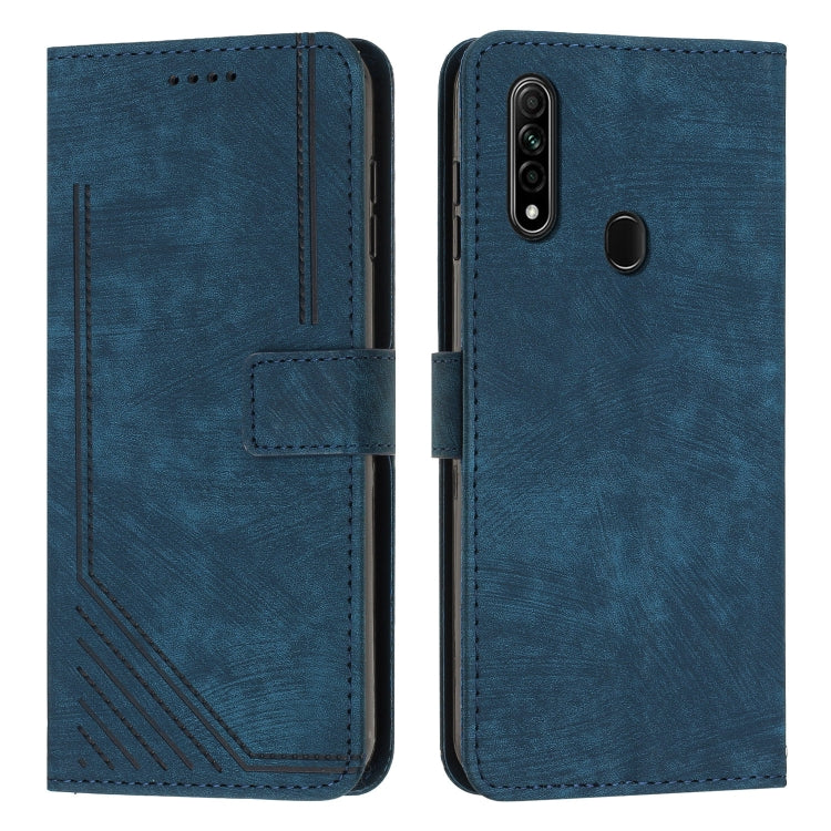 For OPPO A8 / A31 Skin Feel Stripe Pattern Leather Phone Case with Lanyard