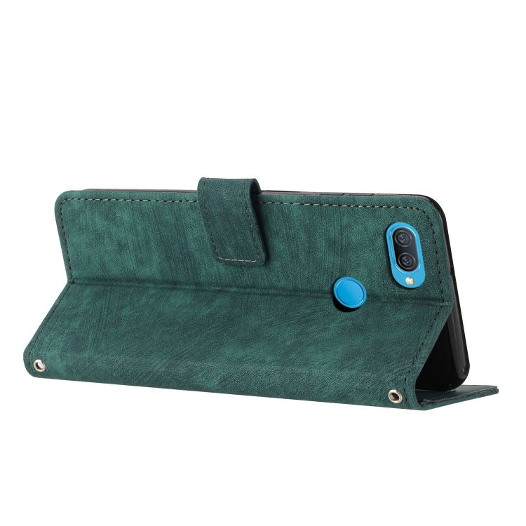 For OPPO A7 / A5s / A12 Skin Feel Stripe Pattern Leather Phone Case with Lanyard