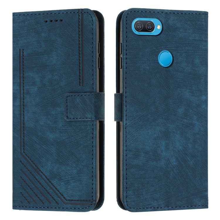 For OPPO A7 / A5s / A12 Skin Feel Stripe Pattern Leather Phone Case with Lanyard