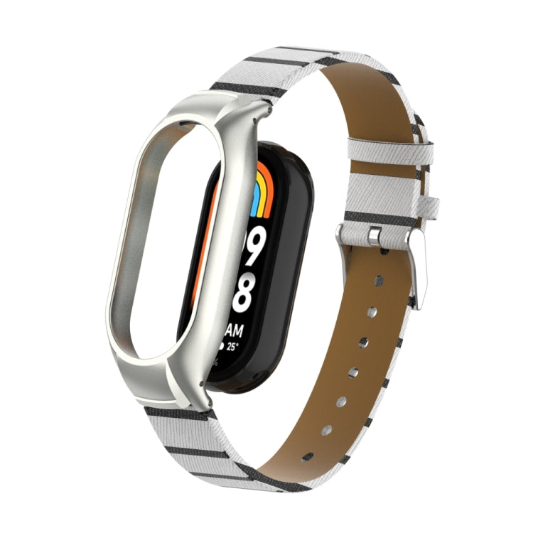 For Xiaomi Mi Band 8 Integrated Metal Case + Secondary Color Leather Watch Band