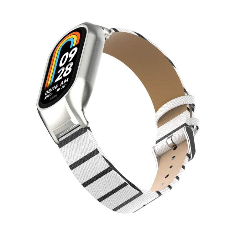 For Xiaomi Mi Band 8 Integrated Metal Case + Secondary Color Leather Watch Band