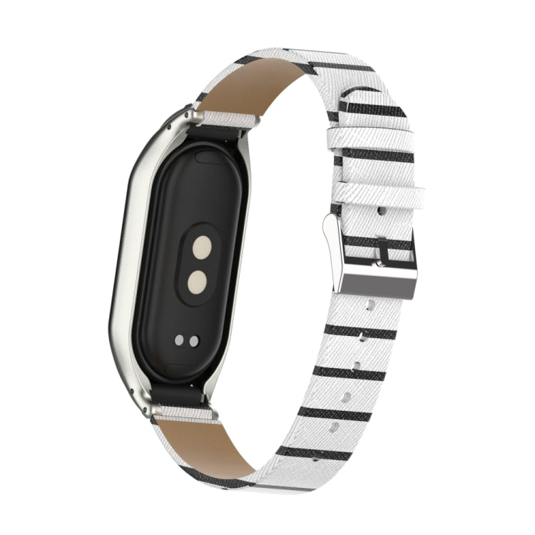 For Xiaomi Mi Band 8 Integrated Metal Case + Secondary Color Leather Watch Band