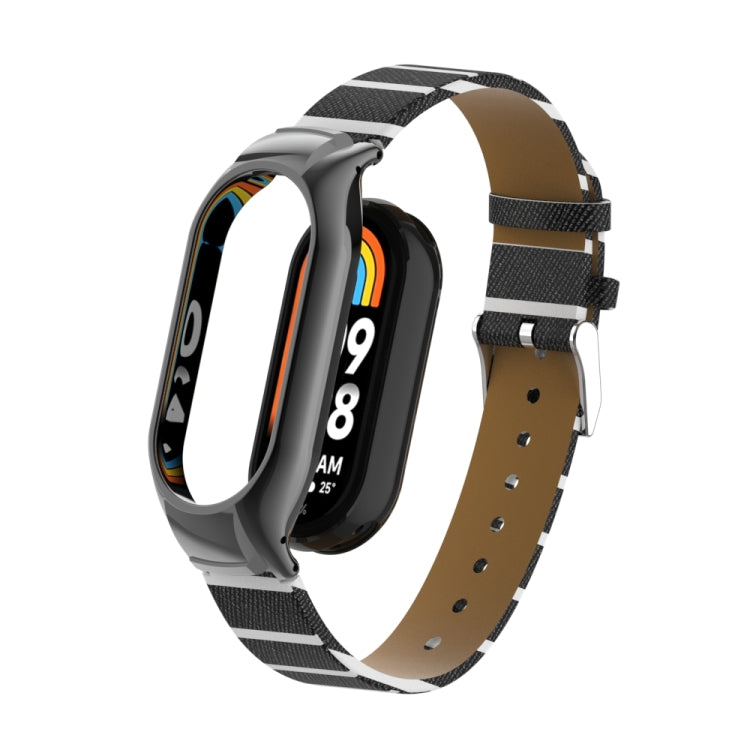 For Xiaomi Mi Band 8 Integrated Metal Case + Secondary Color Leather Watch Band