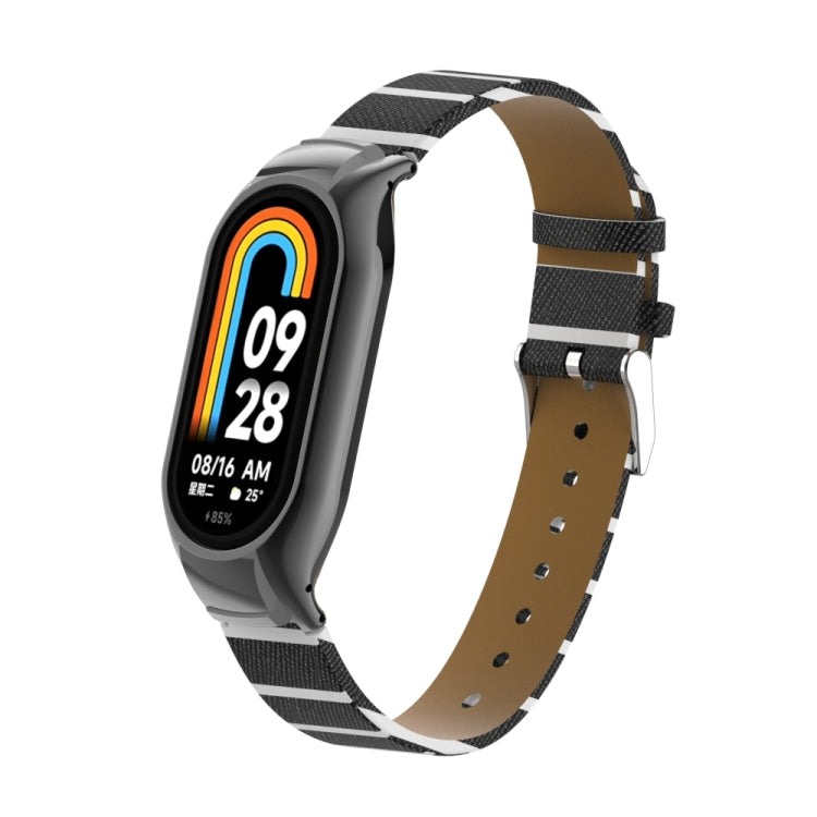 For Xiaomi Mi Band 8 Integrated Metal Case + Secondary Color Leather Watch Band