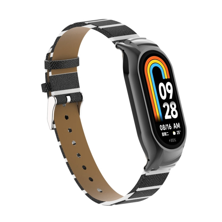 For Xiaomi Mi Band 8 Integrated Metal Case + Secondary Color Leather Watch Band