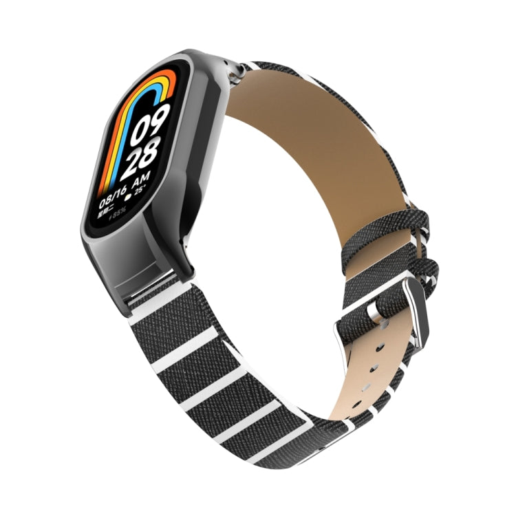 For Xiaomi Mi Band 8 Integrated Metal Case + Secondary Color Leather Watch Band