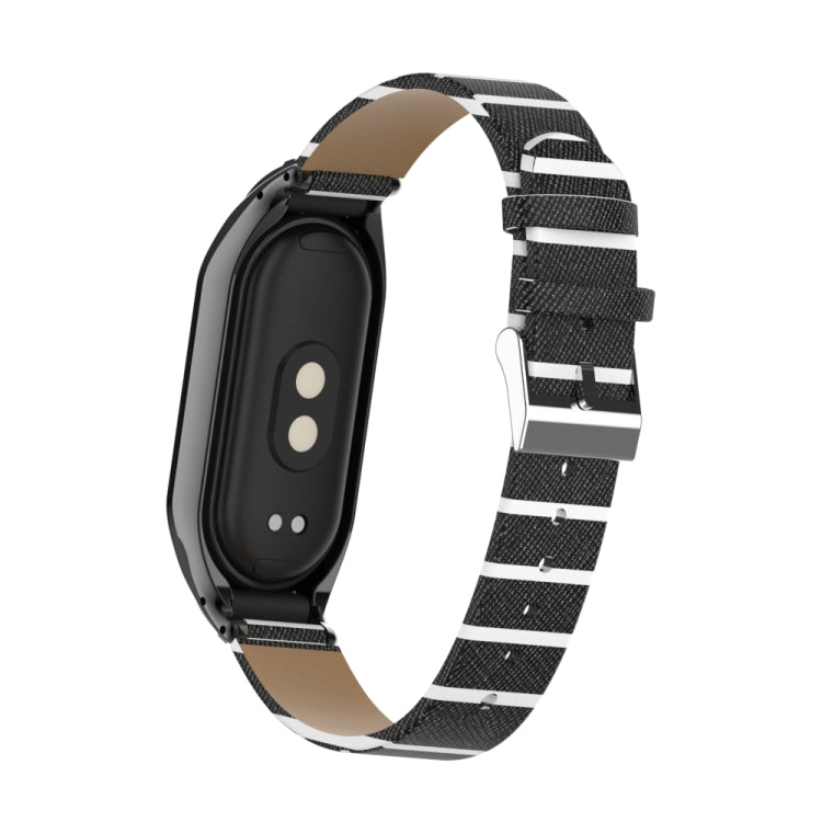 For Xiaomi Mi Band 8 Integrated Metal Case + Secondary Color Leather Watch Band