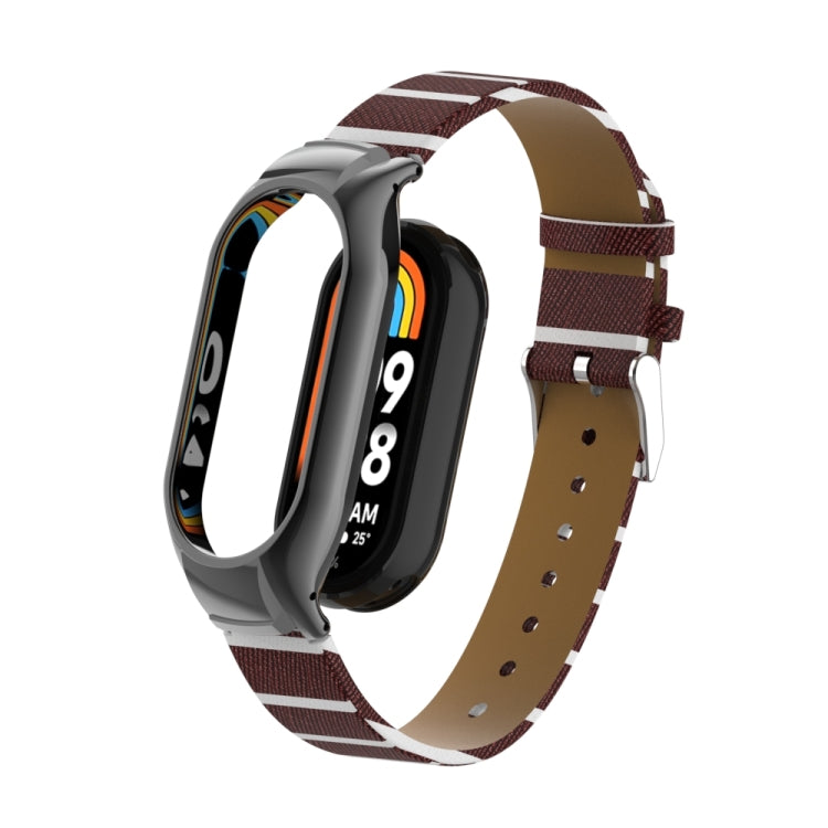 For Xiaomi Mi Band 8 Integrated Metal Case + Secondary Color Leather Watch Band