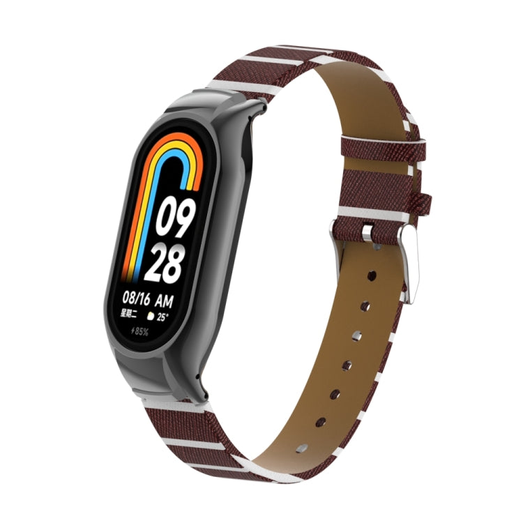 For Xiaomi Mi Band 8 Integrated Metal Case + Secondary Color Leather Watch Band