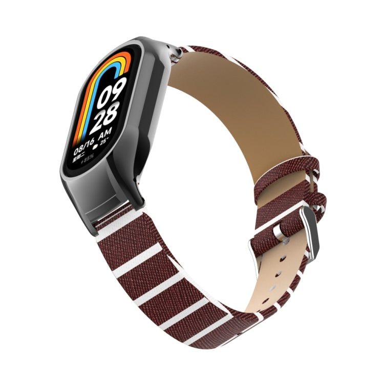 For Xiaomi Mi Band 8 Integrated Metal Case + Secondary Color Leather Watch Band
