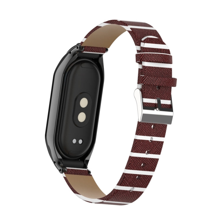 For Xiaomi Mi Band 8 Integrated Metal Case + Secondary Color Leather Watch Band