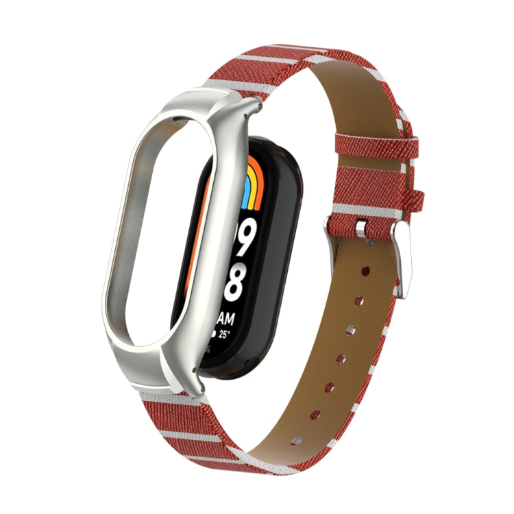 For Xiaomi Mi Band 8 Integrated Metal Case + Secondary Color Leather Watch Band
