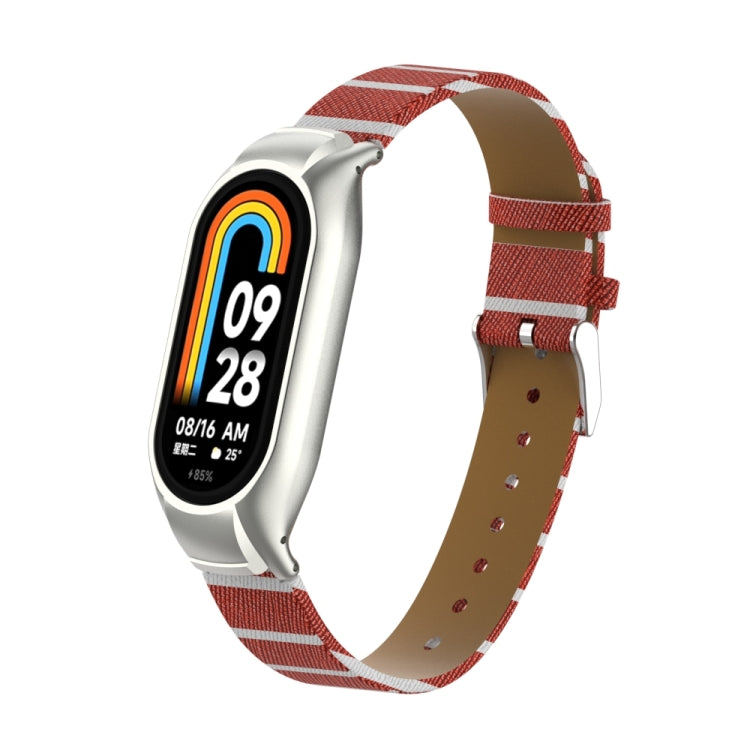 For Xiaomi Mi Band 8 Integrated Metal Case + Secondary Color Leather Watch Band