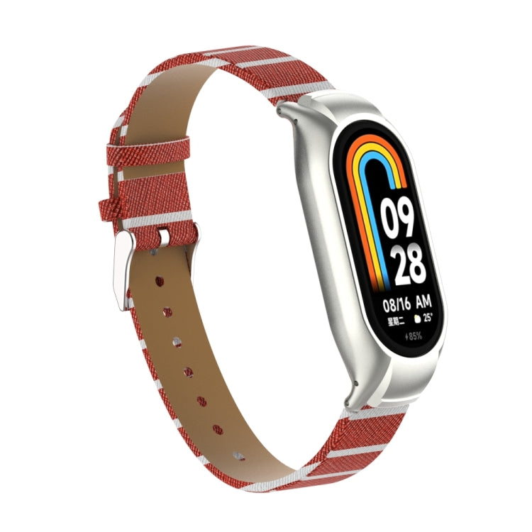 For Xiaomi Mi Band 8 Integrated Metal Case + Secondary Color Leather Watch Band