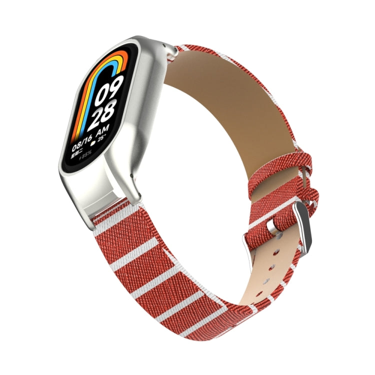 For Xiaomi Mi Band 8 Integrated Metal Case + Secondary Color Leather Watch Band