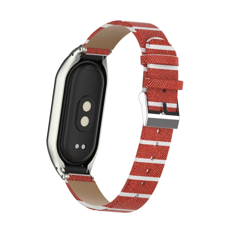 For Xiaomi Mi Band 8 Integrated Metal Case + Secondary Color Leather Watch Band