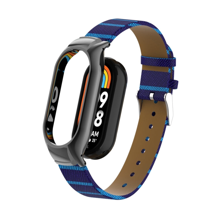 For Xiaomi Mi Band 8 Integrated Metal Case + Secondary Color Leather Watch Band