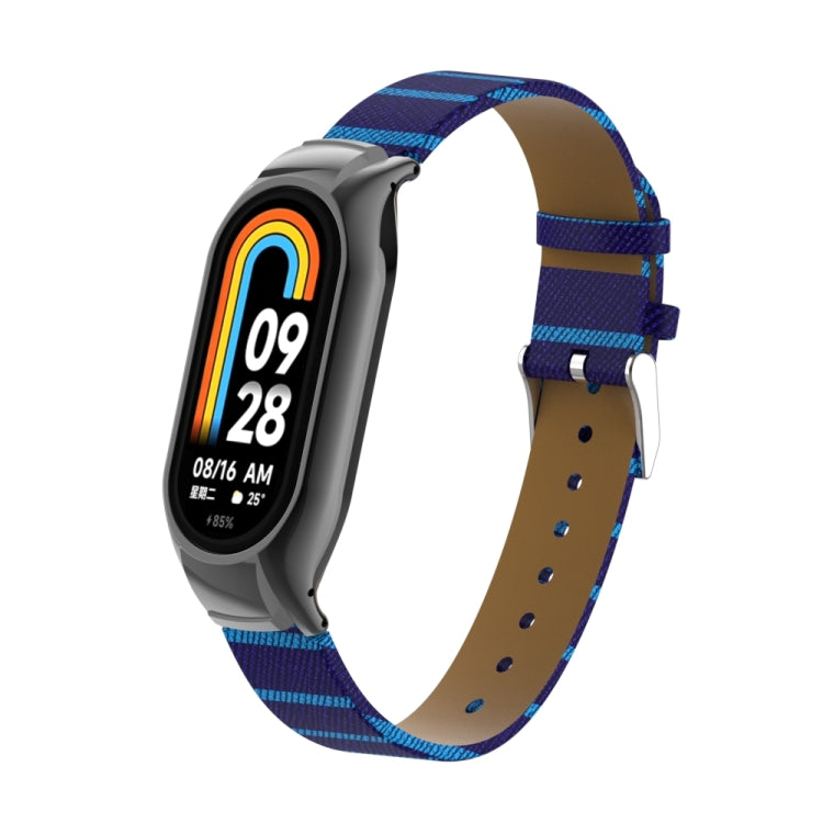 For Xiaomi Mi Band 8 Integrated Metal Case + Secondary Color Leather Watch Band