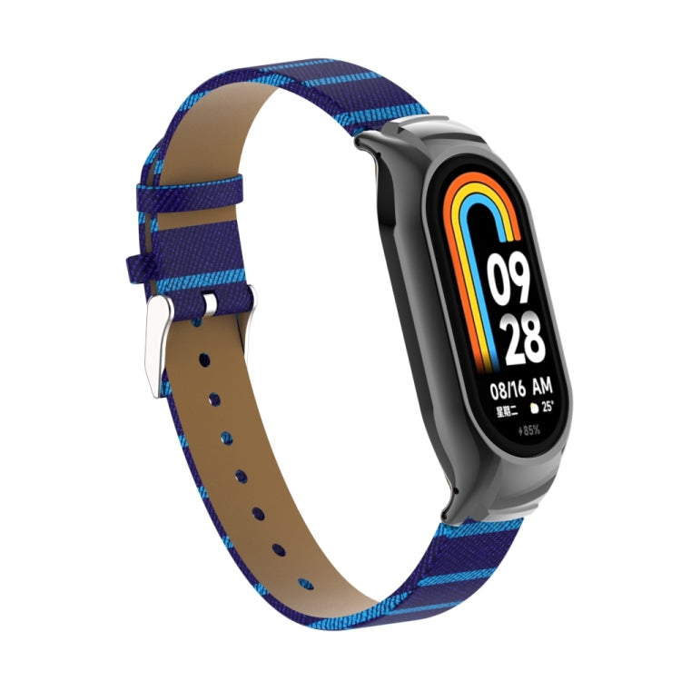 For Xiaomi Mi Band 8 Integrated Metal Case + Secondary Color Leather Watch Band