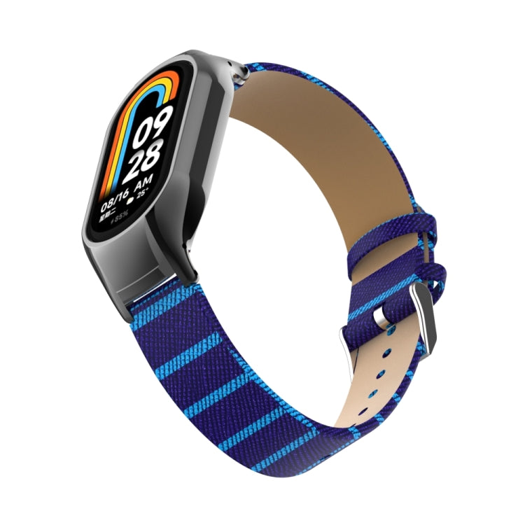 For Xiaomi Mi Band 8 Integrated Metal Case + Secondary Color Leather Watch Band
