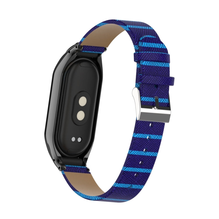 For Xiaomi Mi Band 8 Integrated Metal Case + Secondary Color Leather Watch Band