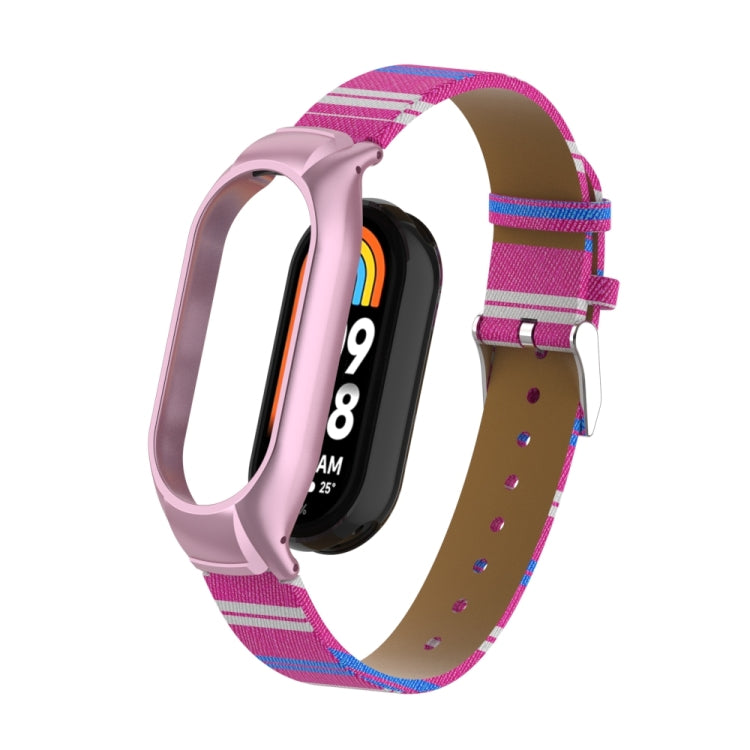 For Xiaomi Mi Band 8 Integrated Metal Case + Secondary Color Leather Watch Band