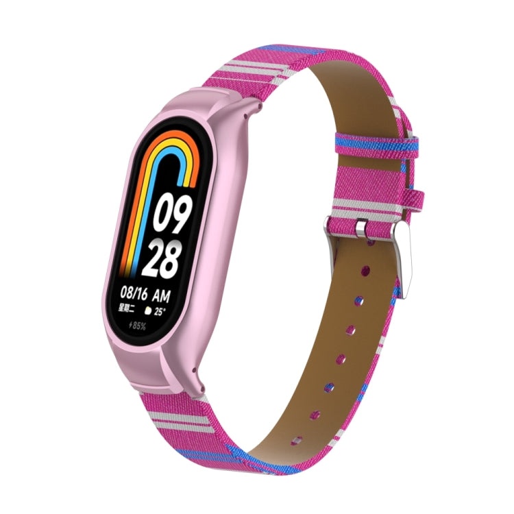 For Xiaomi Mi Band 8 Integrated Metal Case + Secondary Color Leather Watch Band